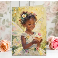 Pretty Little Fairy Girl with Cupcake Birthday Card