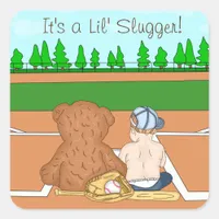 It's a Lil' Slugger Boy's Baseball Baby Shower  Square Sticker