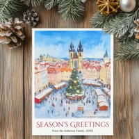 Watercolor Prague Christmas Markets Czech Republic Holiday Postcard