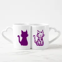 Purple and White Cats Coffee Mug Set