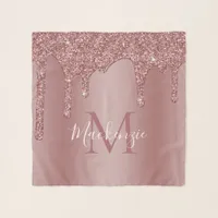 Chic Rose Gold Sparkle Glitter Drips Monogram Scarf