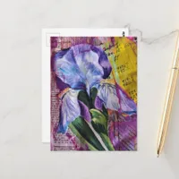 Pretty Iris Flower mixed media collage Postcard