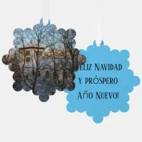 Spanish Magical Winter Church Feliz Navidad Ornament Card