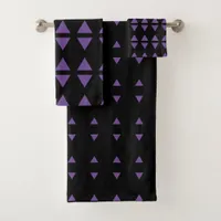 Purple Triangles on Black Bath Towel Set