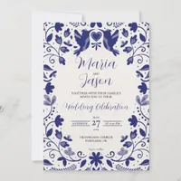Mexican Blue Floral Romantic Aesthetic Wedding Invitation