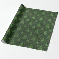 Green Burlap Christmas Trees Wrapping Paper