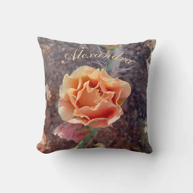 Pretty Peach Prickly Pear Flower Throw Pillow