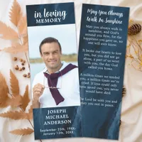 Celebration Of Life Memorial Photo Blue Prayer Bookmarks