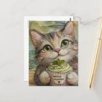 Adorable Cat with Catnip Cupcake Postcard