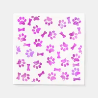 Pink Watercolor Paw Prints Birthday Napkins