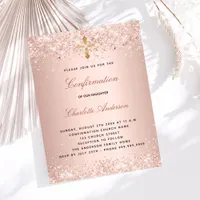 Confirmation rose gold glitter dust cross invitation postcard