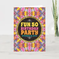 Colors of Fun 50th Birthday Groovy Bohemian Hippie Invitation