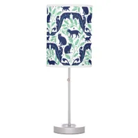 Elegant Chinoiserie Blue Mint Black Cat-Whimsical  Table Lamp