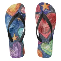 Hand Drawn Hearts & Stars Flip Flops