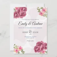 Blush Mauve Rose Elegant Floral Watercolor Wedding Invitation