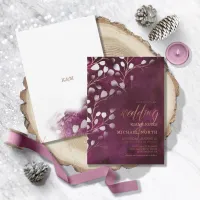 Watercolor Snowdrops Wedding Plum/Copper ID726 Invitation