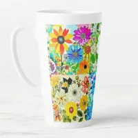 Floral Patchwork Art Watercolor Flowers Latte Mug