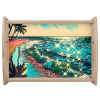 Beautiful Comic Pop Art Style Beach Scene Serving Tray