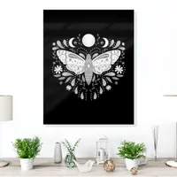 Boho Black And White Abstract Moth Wall Art Acrylic Photo Tile