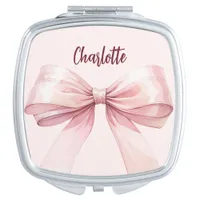 Bow pink elegant compact mirror