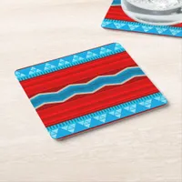 Southwest River Canyon Geometric Red Turquoise  Square Paper Coaster