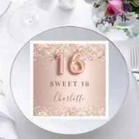 Sweet 16 rose gold blush pink name elegant napkins