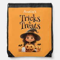 Cute Cartoon Witch Ghosts Pumpkins Trick & Treat Drawstring Bag