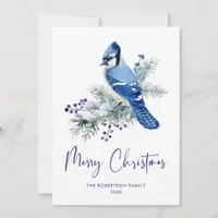 Watercolor Christmas Blue Jay Holiday Card