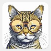 Cool Kitty Cat with Glasses Square Sticker