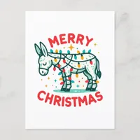 Adorable Merry Christmas Donkey Postcard