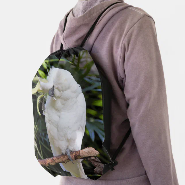 Funny Sulfur-Crested Cockatoo Parrot Bird Waves Drawstring Bag