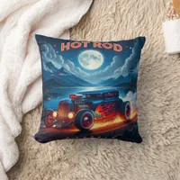 Cruising under the moonlight in a classic hot rod throw pillow