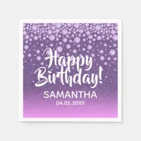 Pink diamonds purple pink glitter Happy Birthday Napkins