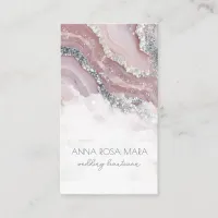 *~* QR Luxe Agate PINK Silver Glitter Glam AP66  Business Card