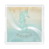 Beach House Seahorse Aqua Blue ID623 Acrylic Tray