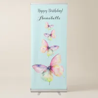 Delicate Pink Butterfly in Pastel Rainbow Colors Retractable Banner