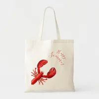 Red lobster white happy summer tote bag