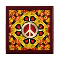 Wood Feather Peace Sign Wooden Gift Box