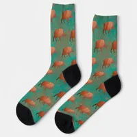 Southwest Cute Javelina Pattern Copper Teal Color Socks