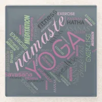 Yoga Word Cloud Plum/Green ID254 Glass Coaster