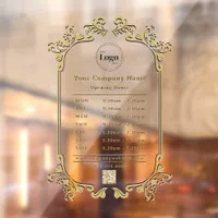 Vintage Shiny Gold Company Logo QR code Open Hours Window Cling