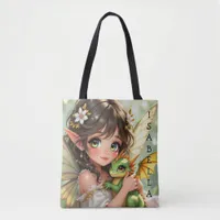 Cute Anime Fairy and Chibi Dragon  Tote Bag