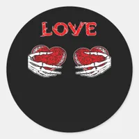 Skeleton Hands Heart Funny Design Classic Round Sticker