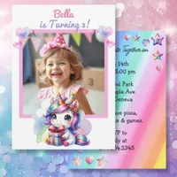 Personalized Unicorn and Photo Girl's Birthday Invitation