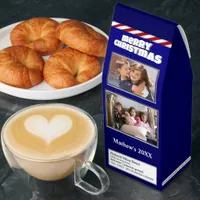 Two Photo Merry Christmas Family Name Blue Roasted Coffee