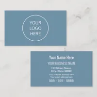 Dusty Blue Simple Modern Add Your Logo Business Card