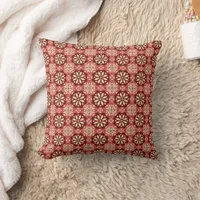 Vintage Red Pink Floral Pattern Throw Pillow