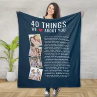 40 Things We Love About You | 40th Birthday  Fleece Blanket