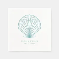 Seashell Beach Teal Blue Coastal Wedding Napkins