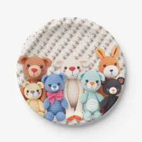 Cute Crocheted Stuffed Animals Boy's Baby Shower Paper Plates